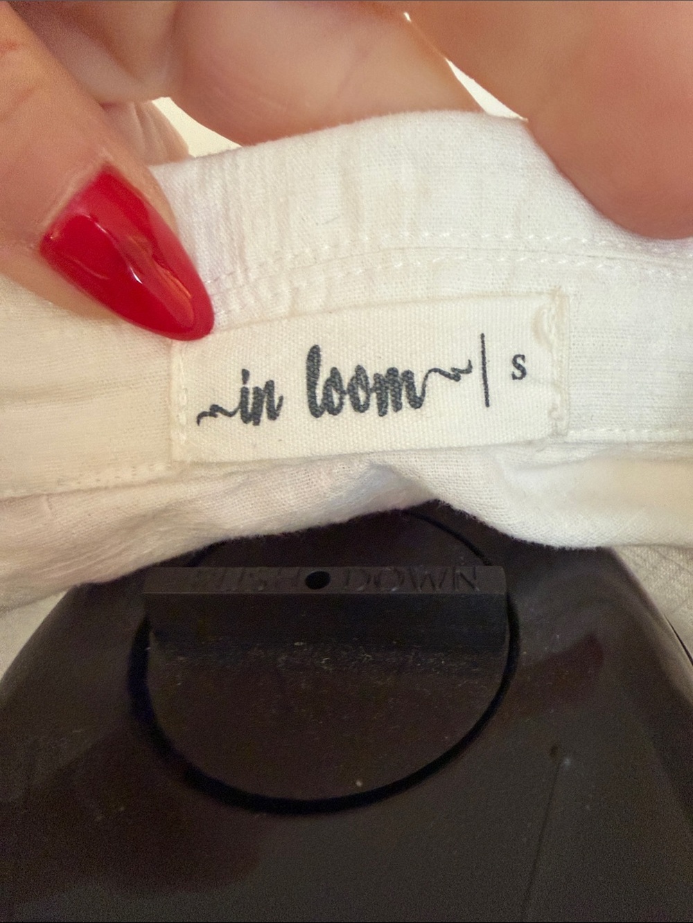 White Embroidered Short-Sleeve Button Front Blouse with Red Trim - Picture 9 of 9